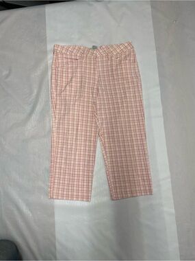 Women's Pink Plaid Capri Pants - Classic Cropped Trousers Sz:12